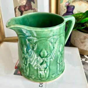 Antique Green Ceramic Asparagus Pitcher Jug